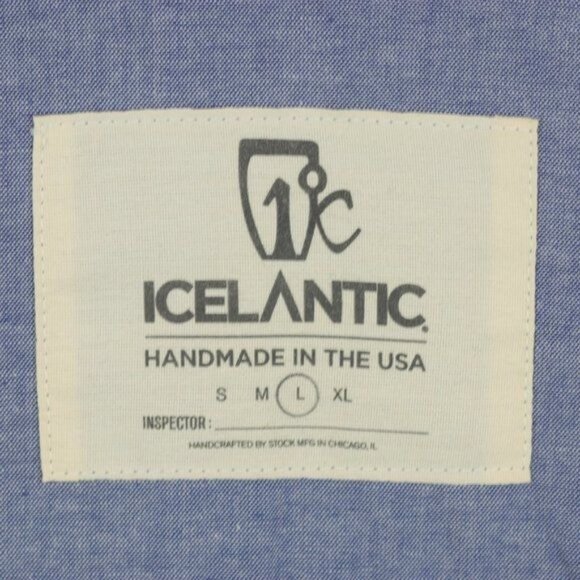 Icelantic Women's Large Blue Chambray Cotton 3/4 Sleeve Button Up Shirt Dress - Picture 9 of 10